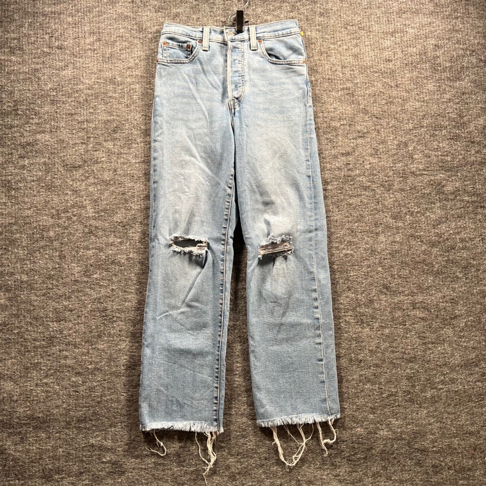 Levis Ribcage Straight Ankle Jeans 25 Light Wash Distressed High Rise